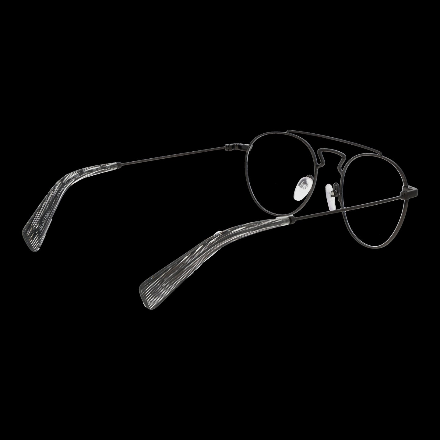 YOHJI YAMAMOTO MOD. YY3004 50902 gent's eyeglasses with black frame on black background.