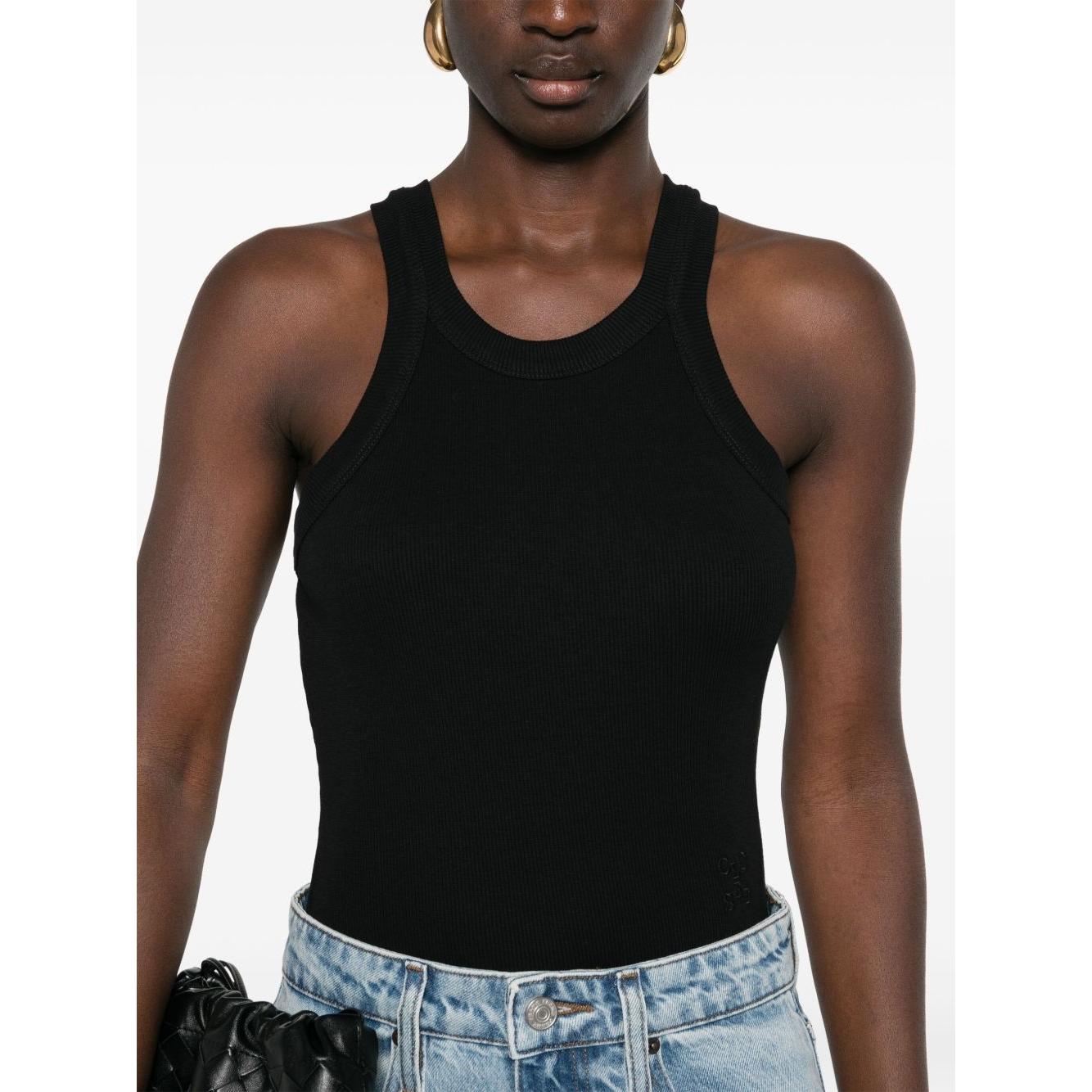 Closed logo-embroidered ribbed tank top