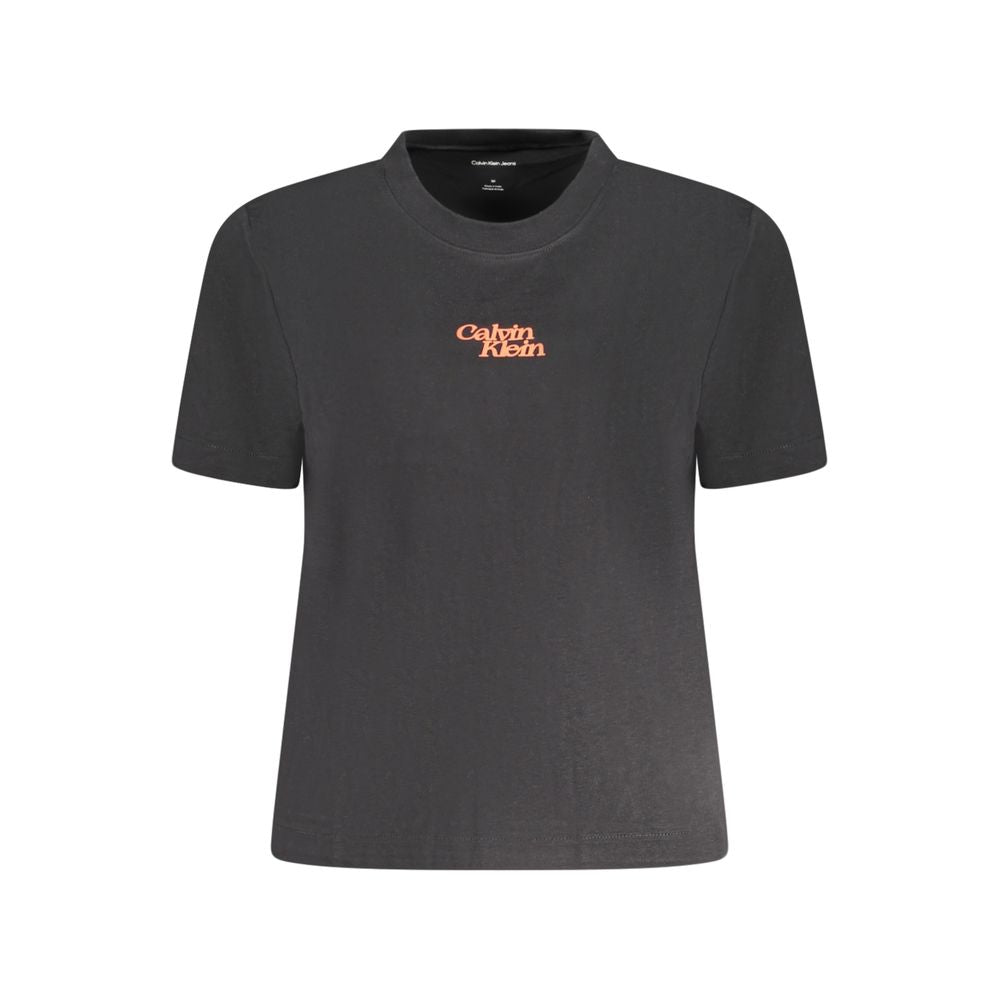 Calvin Klein black cotton women's T-shirt with crew neck and iconic logo, short sleeve, blends comfort and fashion for modern women.