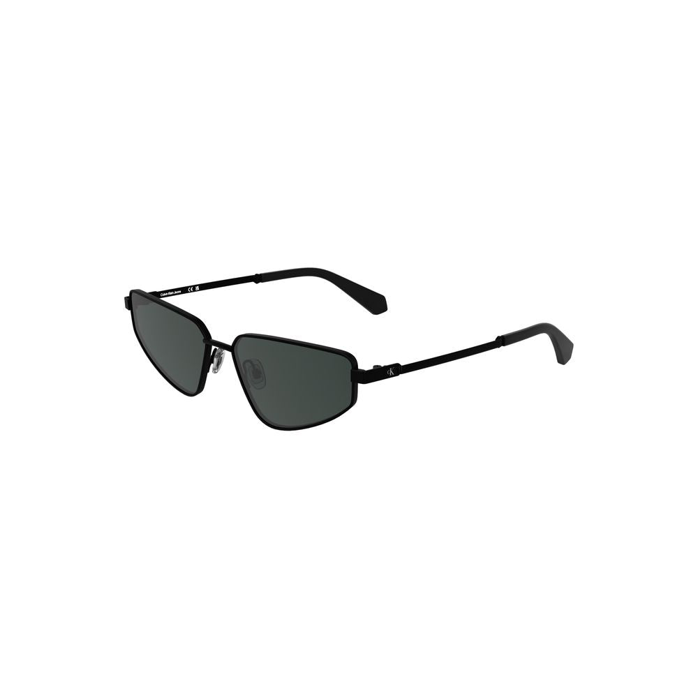 Calvin Klein black metal women's sunglasses with rectangular smoke-tinted lenses and sleek design, ideal for style-savvy individuals.