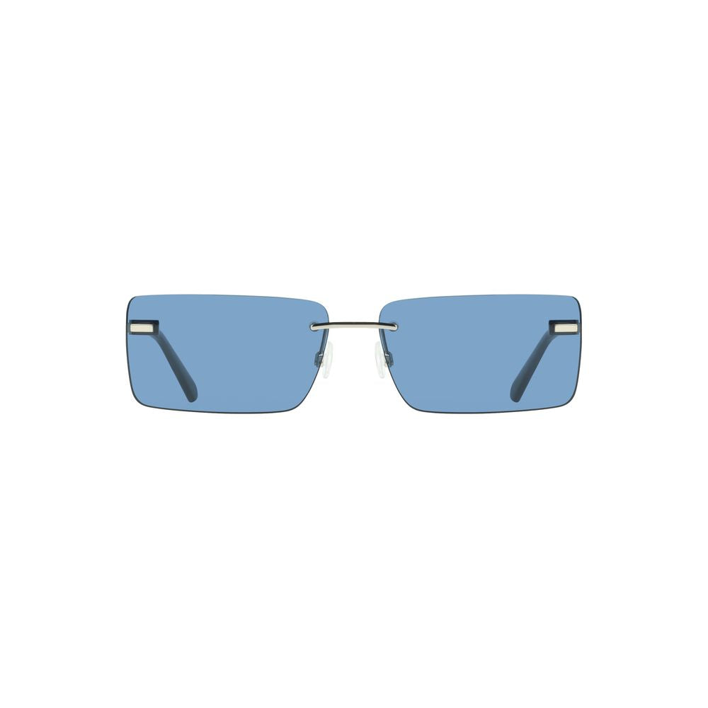 Calvin Klein blue metal women's sunglasses with rectangular frame and sleek design.