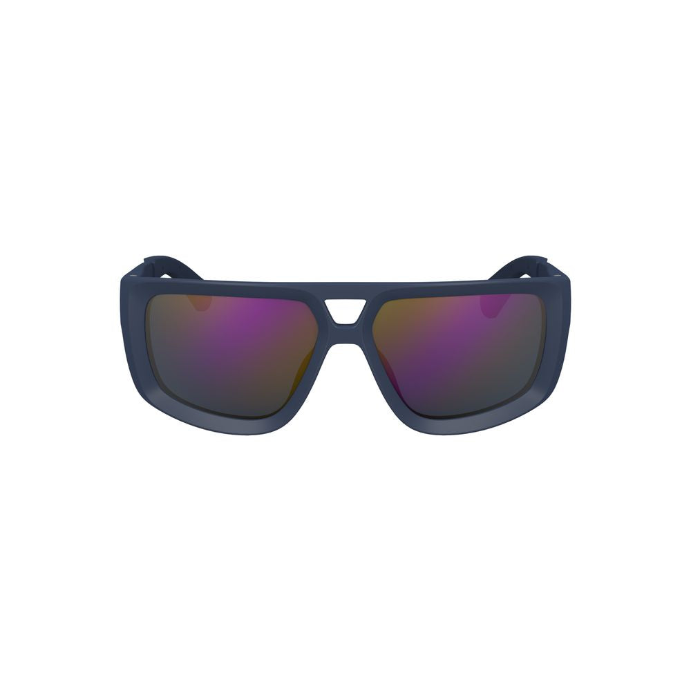 Calvin Klein blue square lens men’s sunglasses with plastic frame and contrast details.
