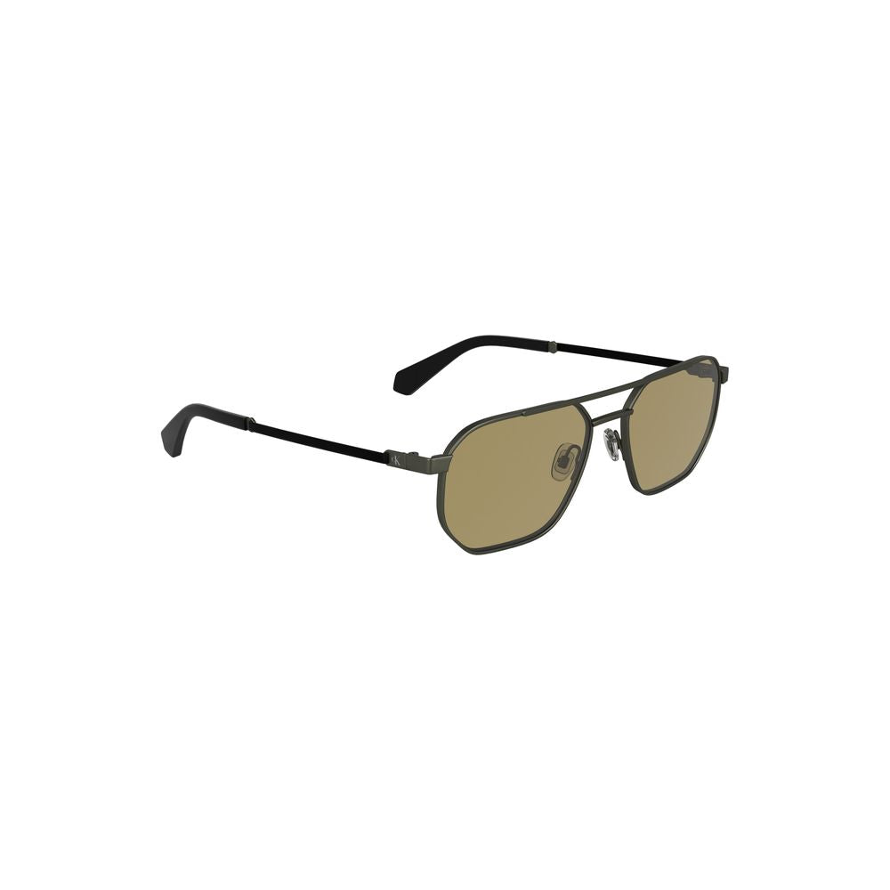 Calvin Klein bronze metal men's sunglasses with square lenses and brown tint for a stylish look.