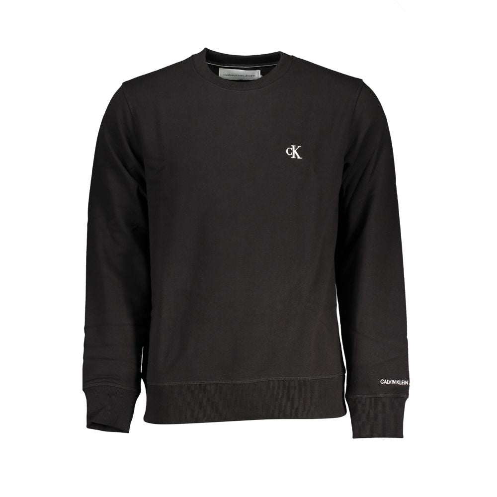 Calvin Klein black cotton men's sweater with logo, crew neck, and long sleeves, showcasing sleek, sophisticated style for casual wear.