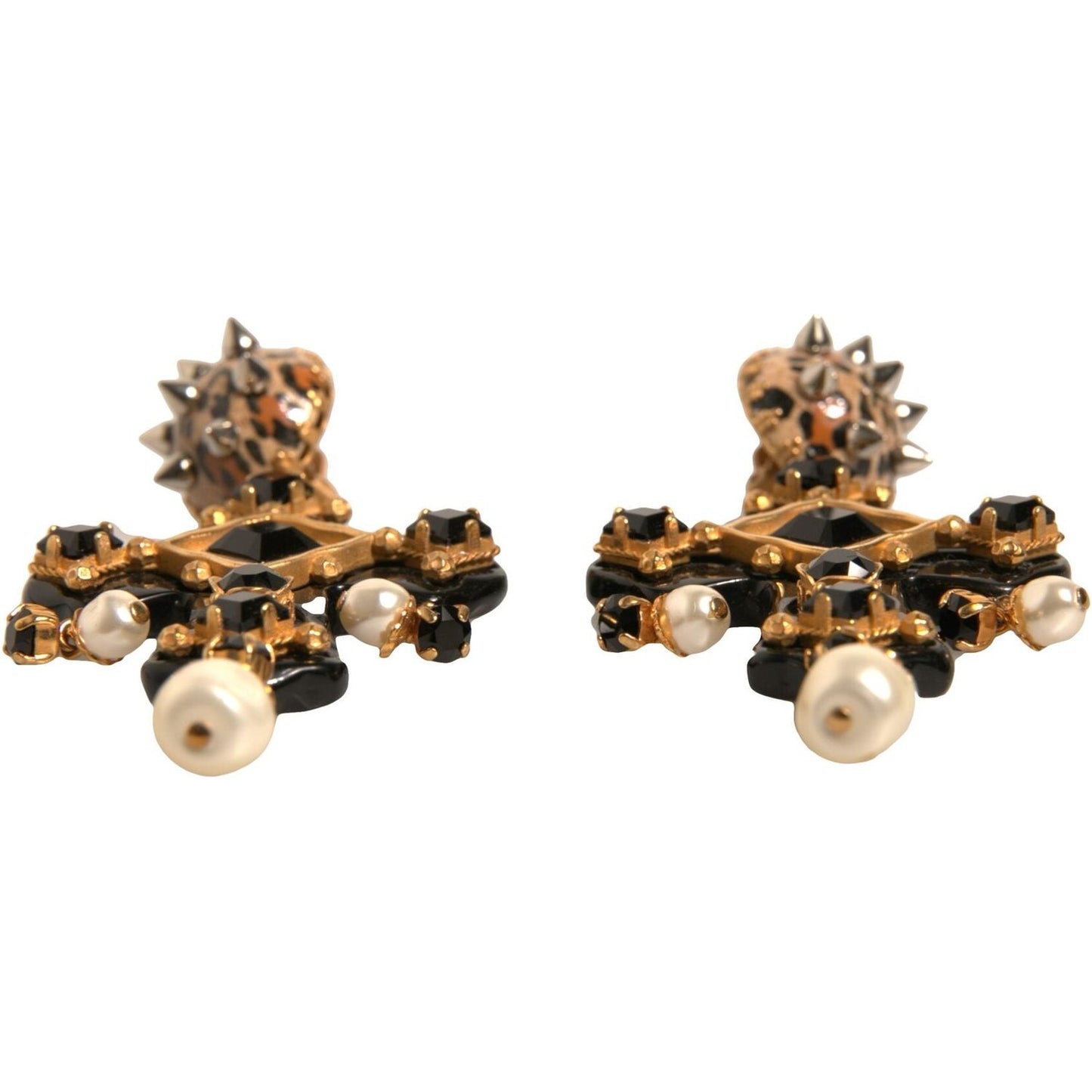 Dolce & Gabbana Black Crystal Cross Crystal Embellished Gold Clip On Earrings