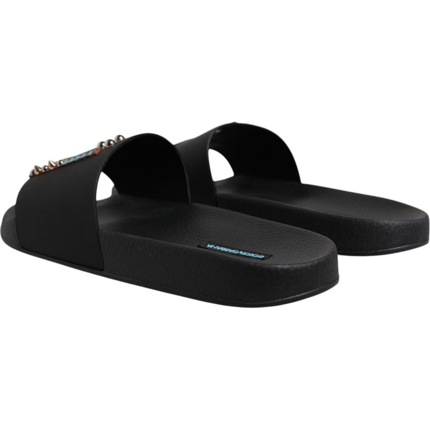 Dolce & Gabbana Black Divers Leather Flats Slides Sandals Beachwear Shoes