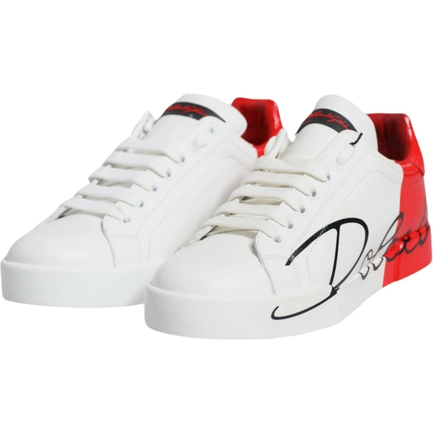Dolce & Gabbana White Red Portofino Low Top Sneakers Shoes