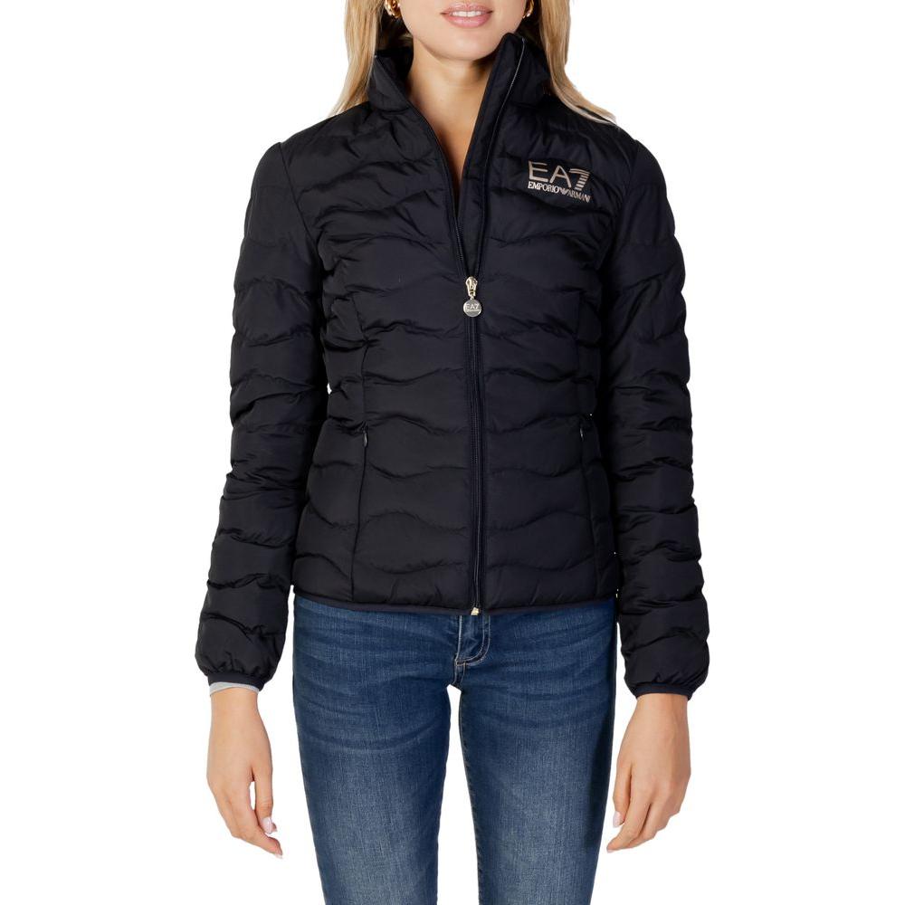 EA7 Emporio Armani black women's polyester down jacket with logo