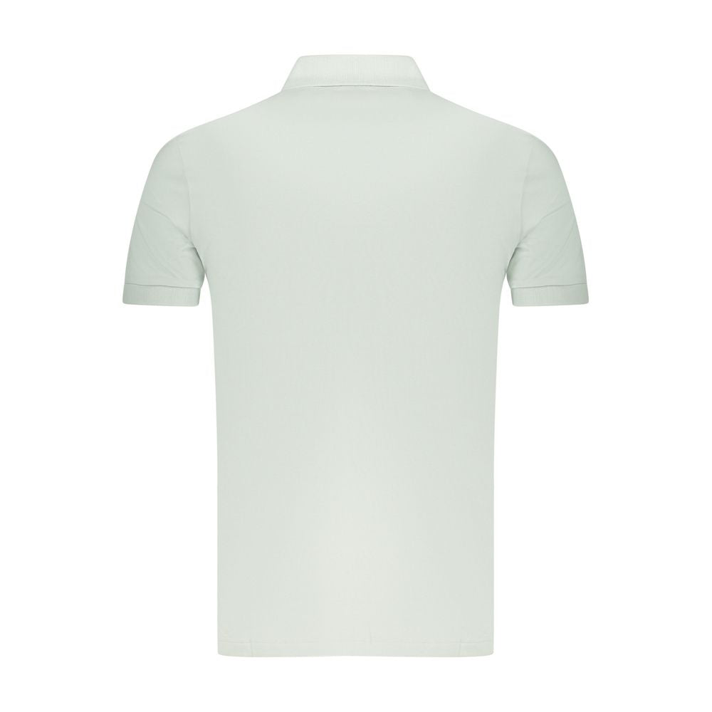 Back view of Hugo Boss Green Cotton Men Polo Shirt with elegant collar and slim fit design, showcasing classic style.