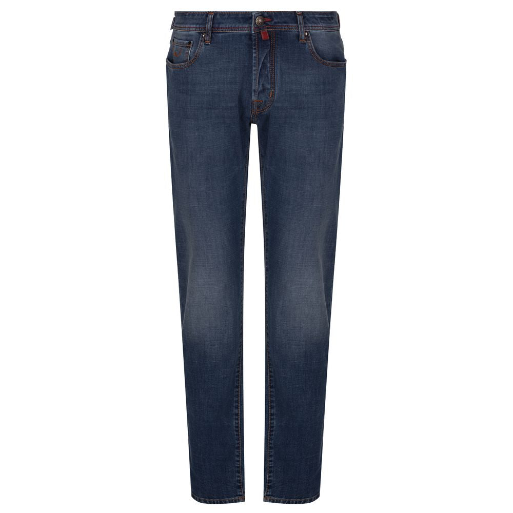 Jacob Cohen Jacob Cohen Blue Cotton Jeans & Pant Jacob Cohën Bard slim fit jeans in lightly washed blue denim with contrasting orange stitching, five pockets, button closure. Brown grained leather patch