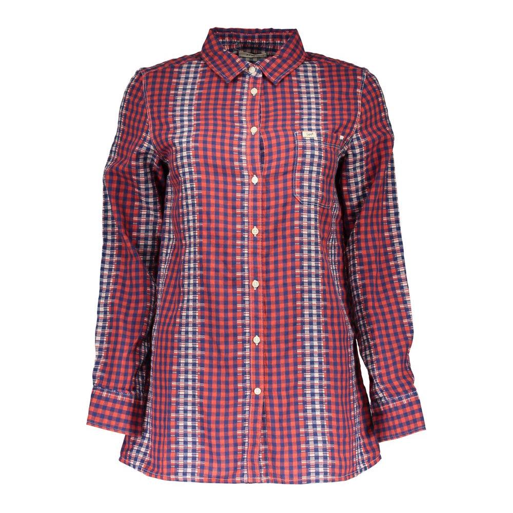 Men's Lee Red Checkered Long Sleeve Shirt with Italian Collar and Logo