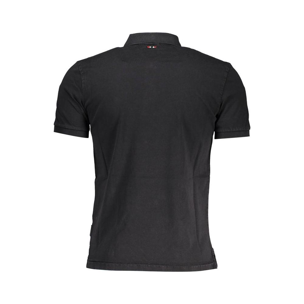 Back view of Napapijri Black Cotton Men's Polo Shirt with distinctive embroidery and classic collar.