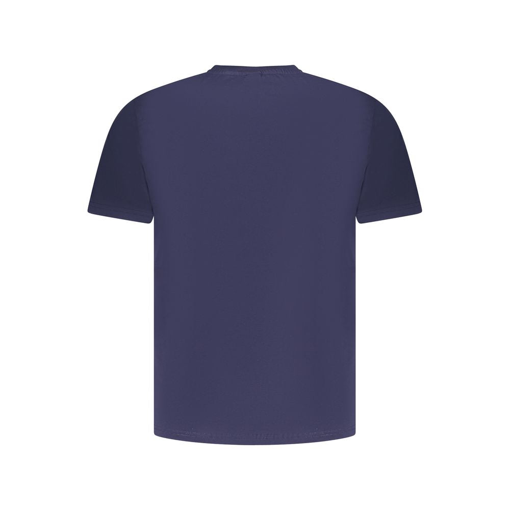 Back view of North Sails blue cotton men's T-shirt with short sleeves, showcasing its bold nautical style and breathable fabric.