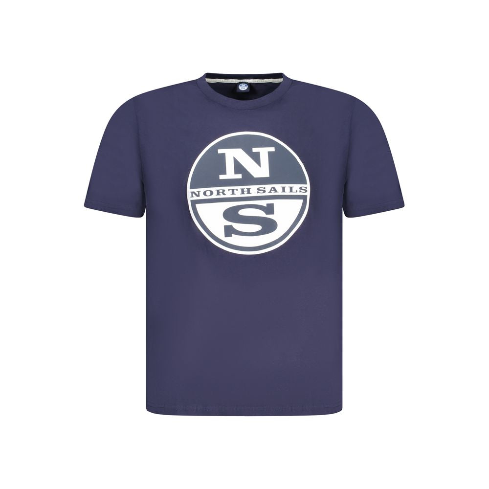 North Sails blue cotton men's T-shirt with logo, short-sleeve crew neck design, perfect for nautical style and comfort.