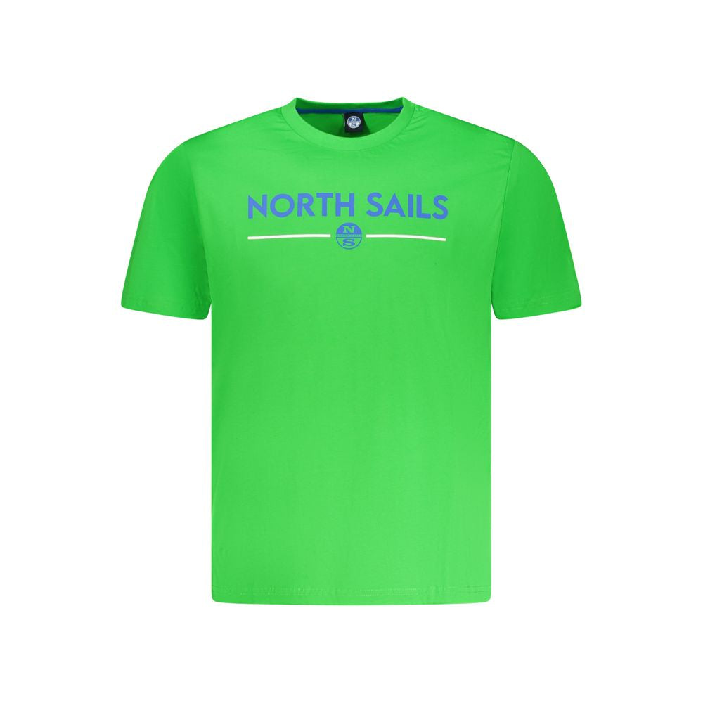 North Sails green cotton men's T-shirt with logo and graphic print, perfect for casual style and comfort.
