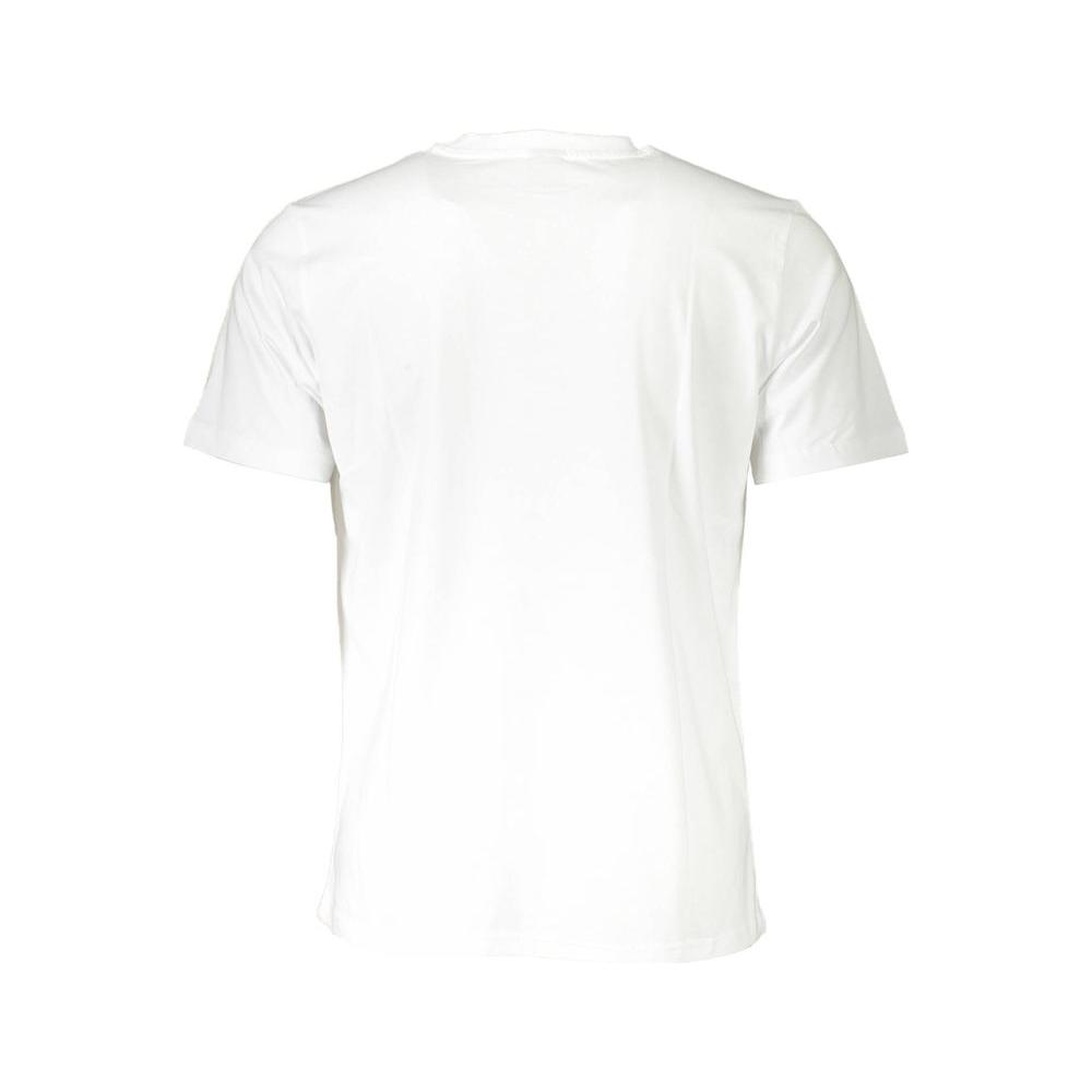 Back view of North Sails white cotton men's T-shirt featuring short sleeves and crew neck design.