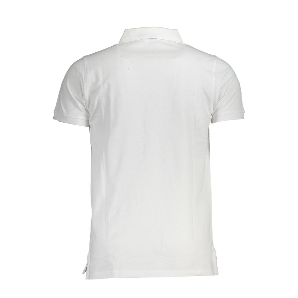 Back view of Norway 1963 white cotton men's polo shirt with short sleeves, showcasing simple and elegant design.