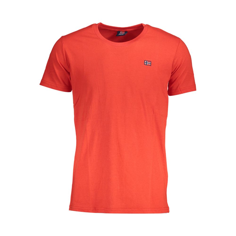 Norway 1963 red cotton men's T-shirt with logo, vibrant short-sleeve design for comfort and style. Elevate your wardrobe.