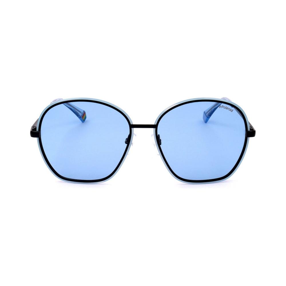 Front view of Polaroid Blue Metal Sunglasses PLD6113-S-MVU with polarized lenses, ideal for women. Lens size 56mm. Stylish and modern design.
