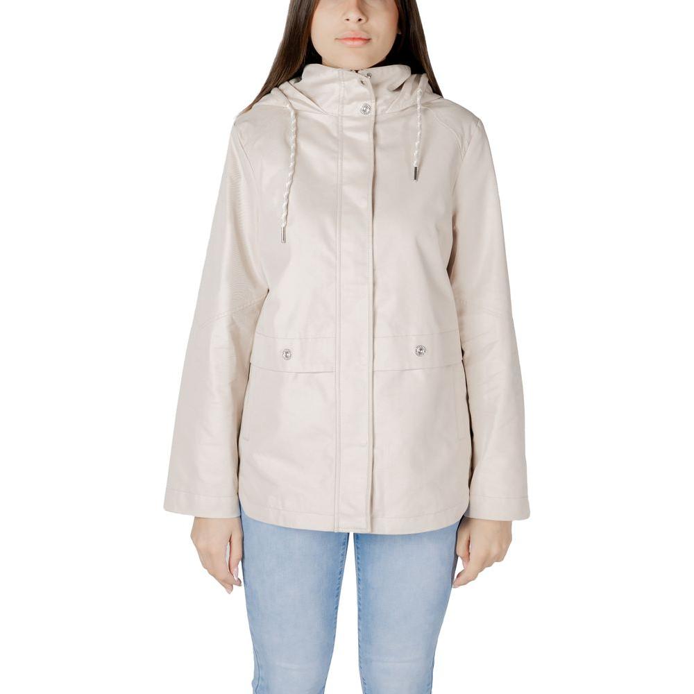 Street One beige cotton parka jacket with adjustable hood and front pockets, perfect for casual style and cooler days.