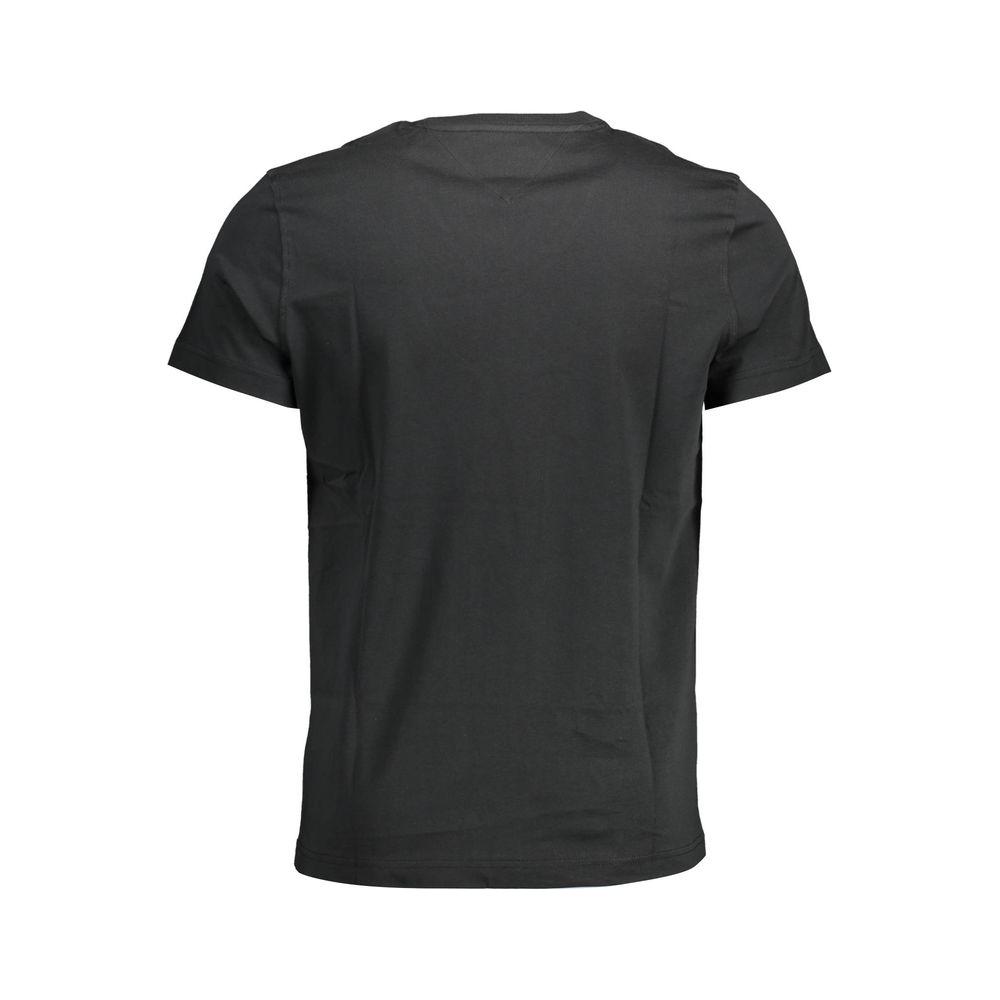 Back view of Tommy Hilfiger black organic cotton men's T-shirt with short sleeves and crew neck.