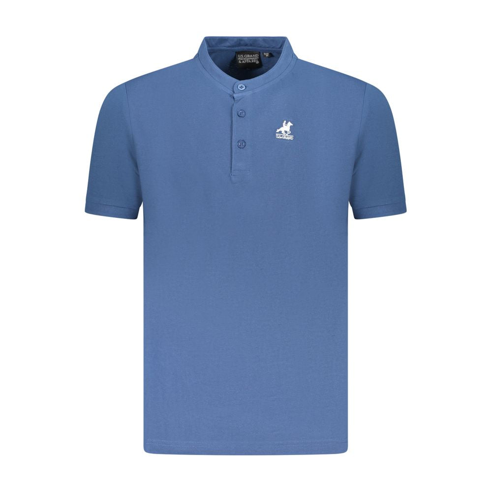 U.S. Grand Polo blue cotton men's polo shirt with Korean collar and embroidery, short sleeves, perfect for casual wear.