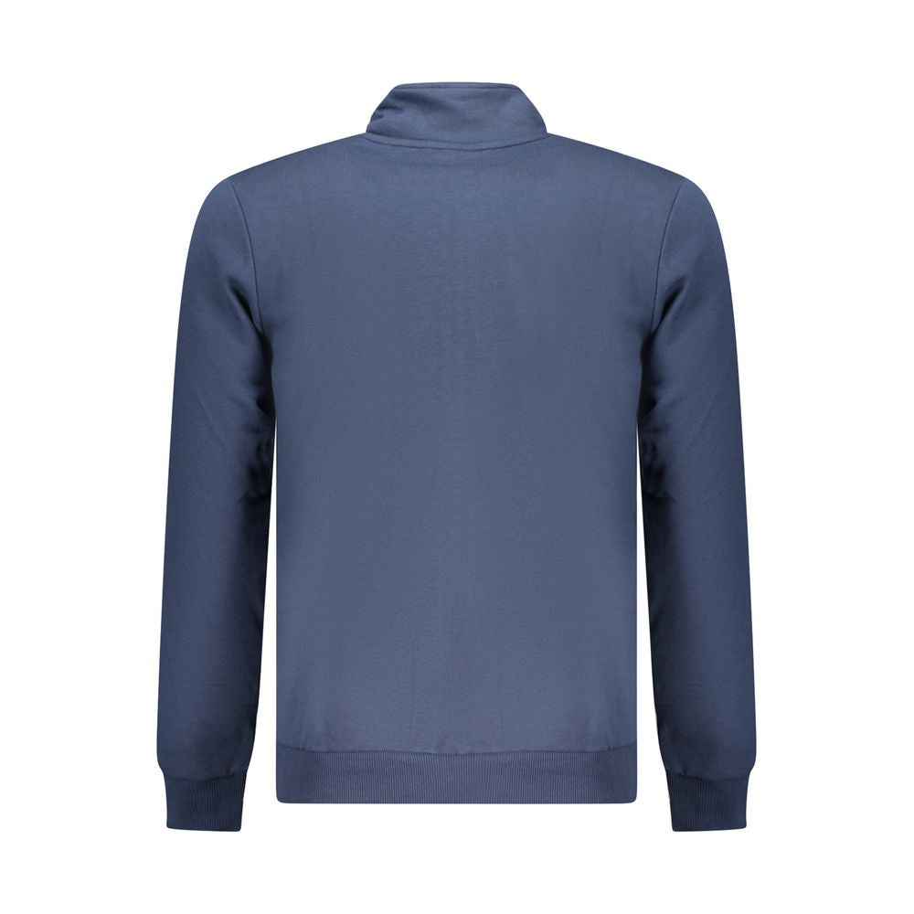 Back view of U.S. Grand Polo blue cotton sweater, featuring long sleeves, brushed finish, 2 pockets, zip closure, and embroidered logo.