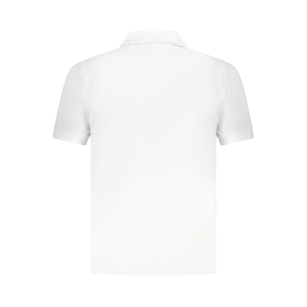 Back view of U.S. Grand Polo white cotton men’s polo shirt showcasing short sleeves and classic collar.