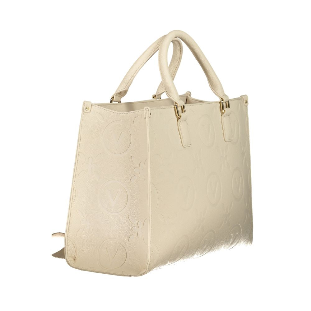 Valentino Bags Beige Polyethylene Women Handbag with dual handles and adjustable straps, featuring elegant embossed design.