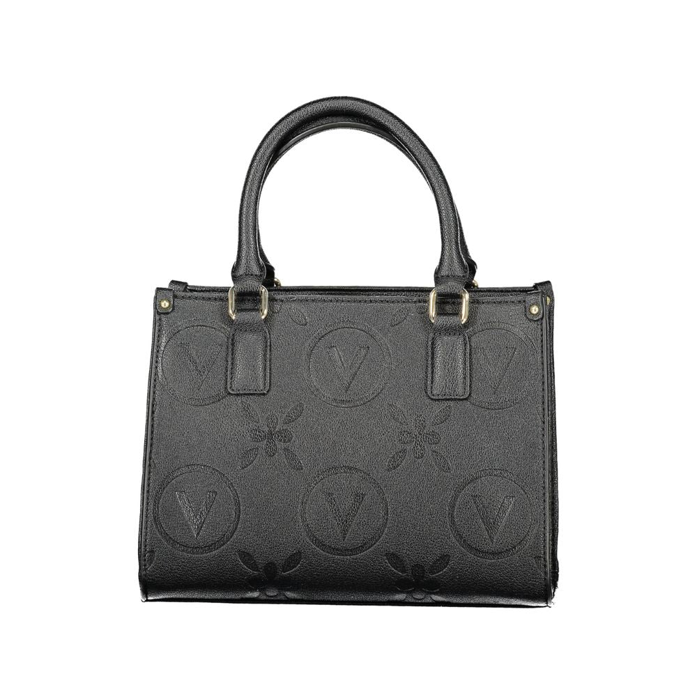 Valentino Bags black polyethylene handbag with logo pattern, sturdy handles, and adjustable shoulder straps for versatile wear.