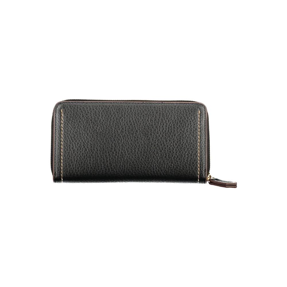 Valentino Bags black polyethylene women's wallet with zip closure and contrasting details, featuring a sleek, sophisticated design.