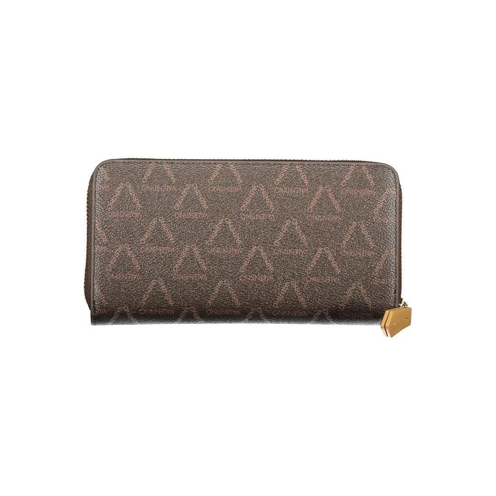 Valentino Bags brown polyethylene women's wallet with zip closure, featuring elegant design and multiple compartments.