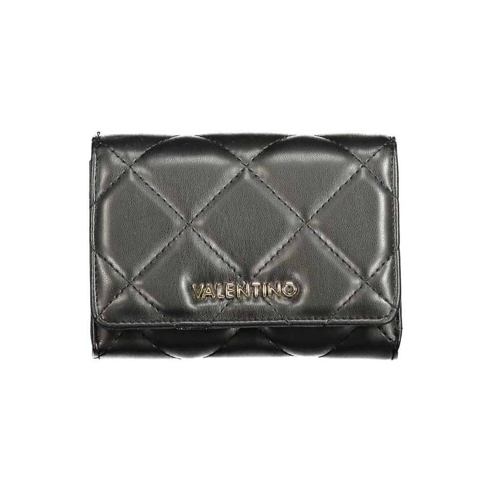 Valentino Bags Black Polyethylene Wallet with quilted design, logo, 3 compartments, coin purse, card spaces, recycled material.