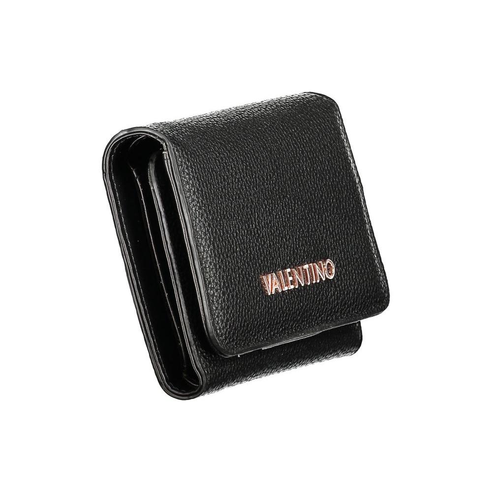 Valentino Bags black polyethylene wallet with logo, zip and automatic closure, featuring 3 compartments, coin purse, and card spaces.