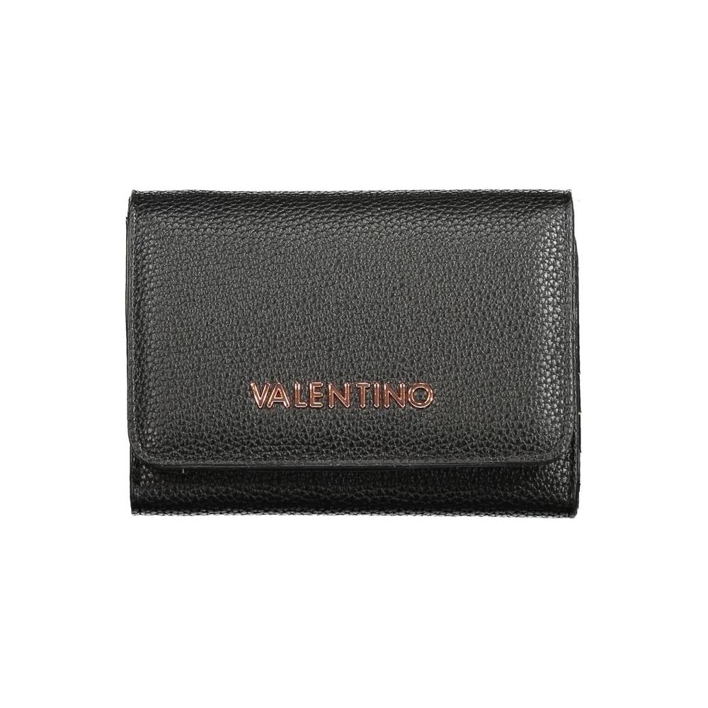 Valentino Bags black polyethylene wallet with logo, featuring three compartments, coin purse, card spaces, zip and automatic closure.