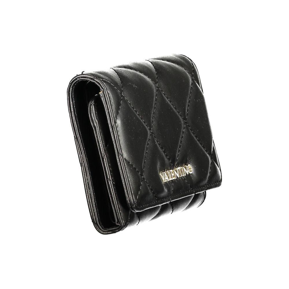 Valentino Bags black polyethylene wallet with 3 compartments, coin purse, card spaces, contrasting details, and logo.