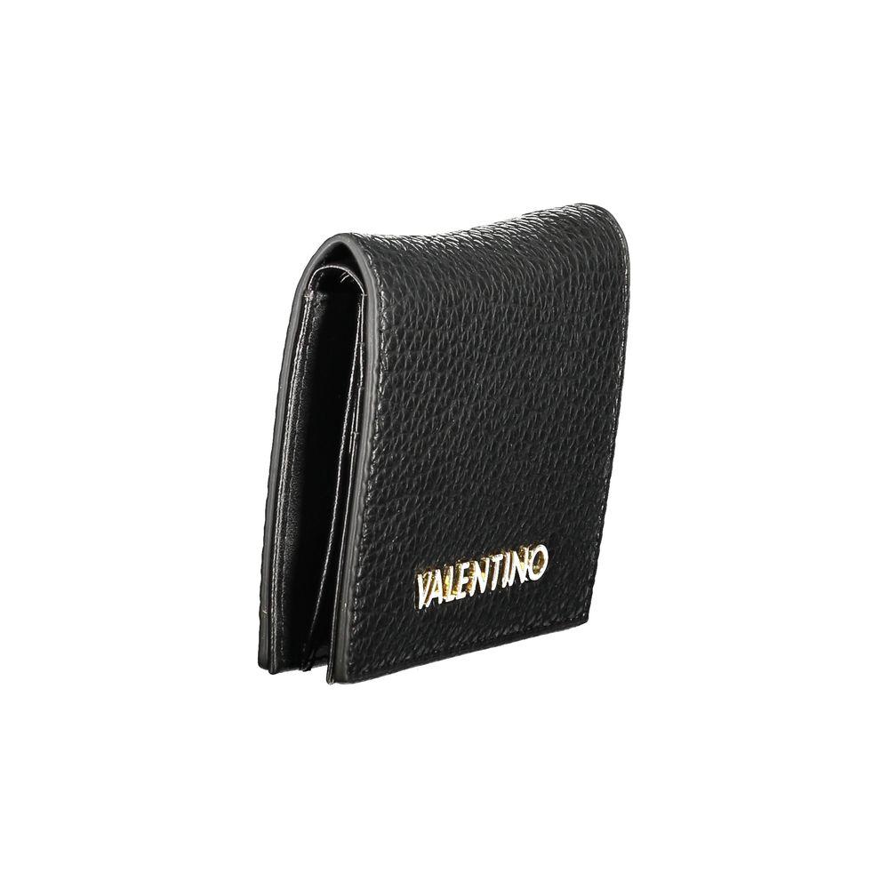 Valentino black polyethylene wallet with coin purse, card spaces, and automatic closure. Features logo detail and made from recycled materials.
