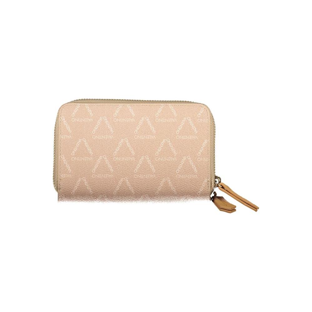 Valentino Bags beige polyethylene women's wallet with logo design, featuring zip closure, ideal for stylish and organized essentials.