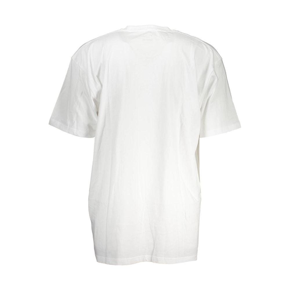 Back view of Vans white cotton men's T-shirt showcasing soft, breathable fabric for skater style comfort.