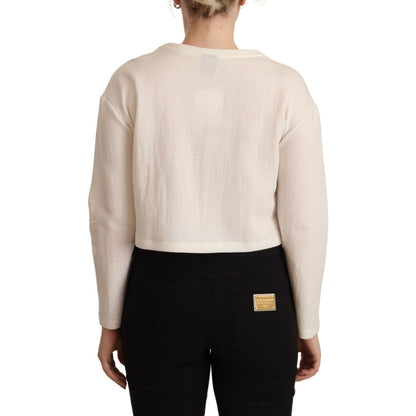 PINKO Beige Logo Long Sleeve Cropped Pullover Sweater