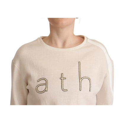 PINKO Beige Logo Long Sleeve Cropped Pullover Sweater