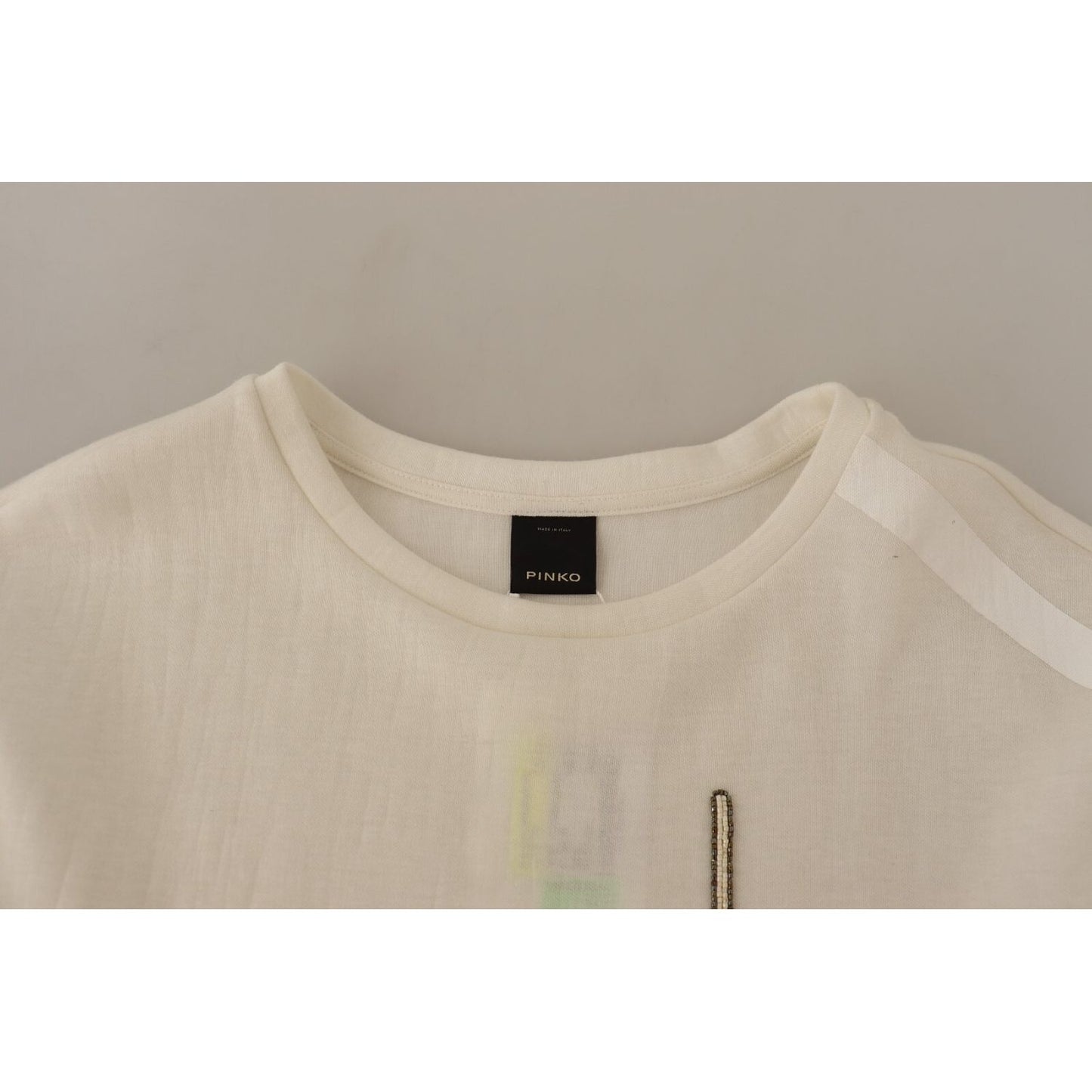 PINKO Beige Logo Long Sleeve Cropped Pullover Sweater