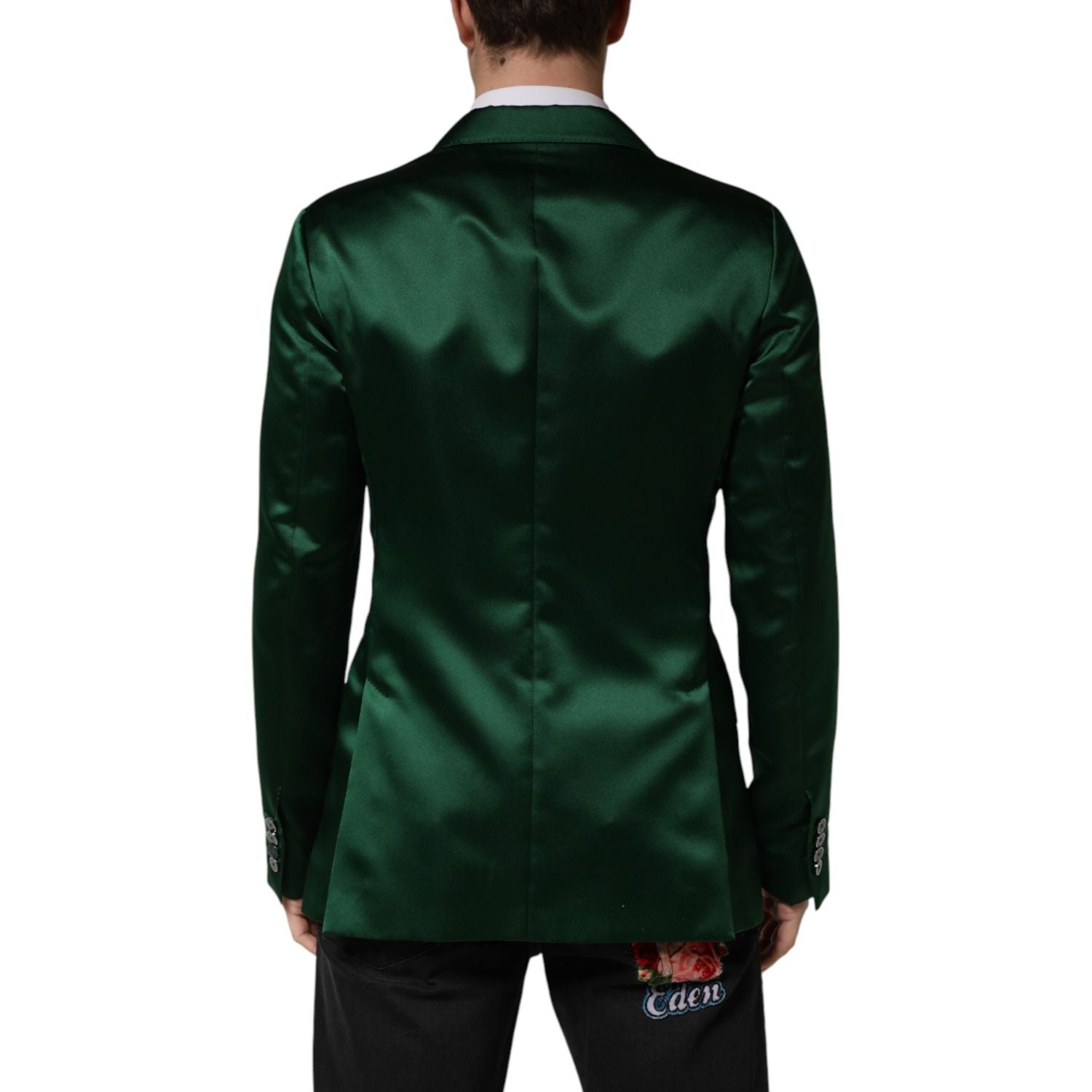 Dolce & Gabbana Green Satin Double Breasted Jacket Blazer