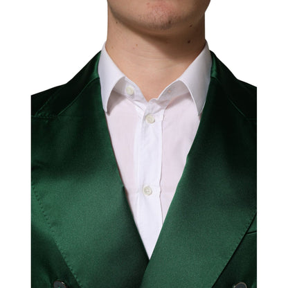 Dolce & Gabbana Green Satin Double Breasted Jacket Blazer