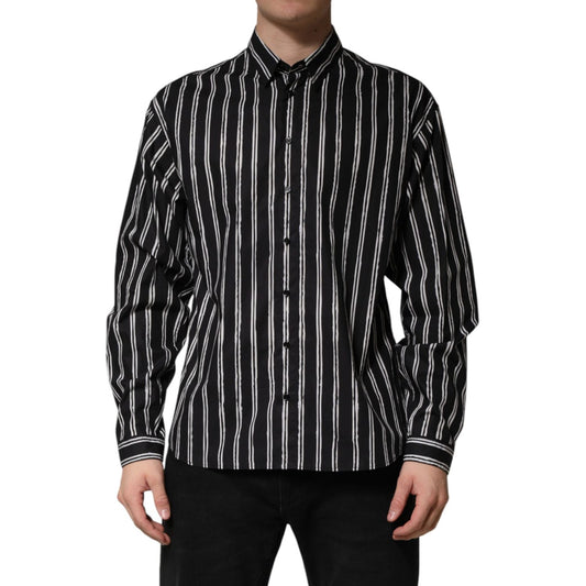Dolce & Gabbana Black Stripes Cotton Men Formal Dress Shirt