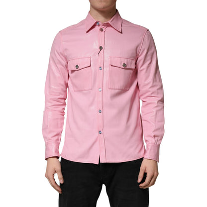 Dolce & Gabbana Pink Cotton Collared Men Button Down Shirt