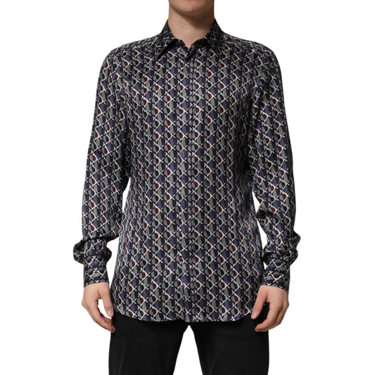 Dolce & Gabbana Multicolor Patterned Collared GOLD Men Dress Shirt