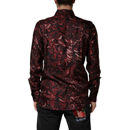 Dolce & Gabbana Bordeaux Patterned Collared Men Dress Shirt