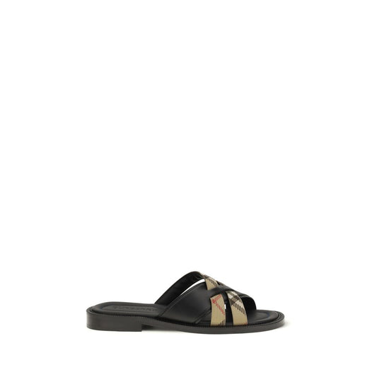 Burberry Black Calf Leather Bos Taurus Sandals