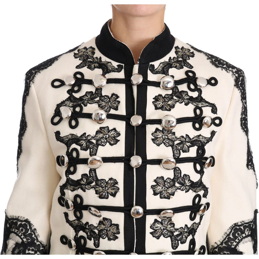 Dolce & Gabbana White Wool Black Floral Baroque Jacket JKT2317-36